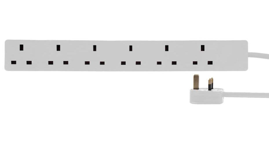 Mains Extension Lead, 6 Gang, 7.5m, White - PELB1995