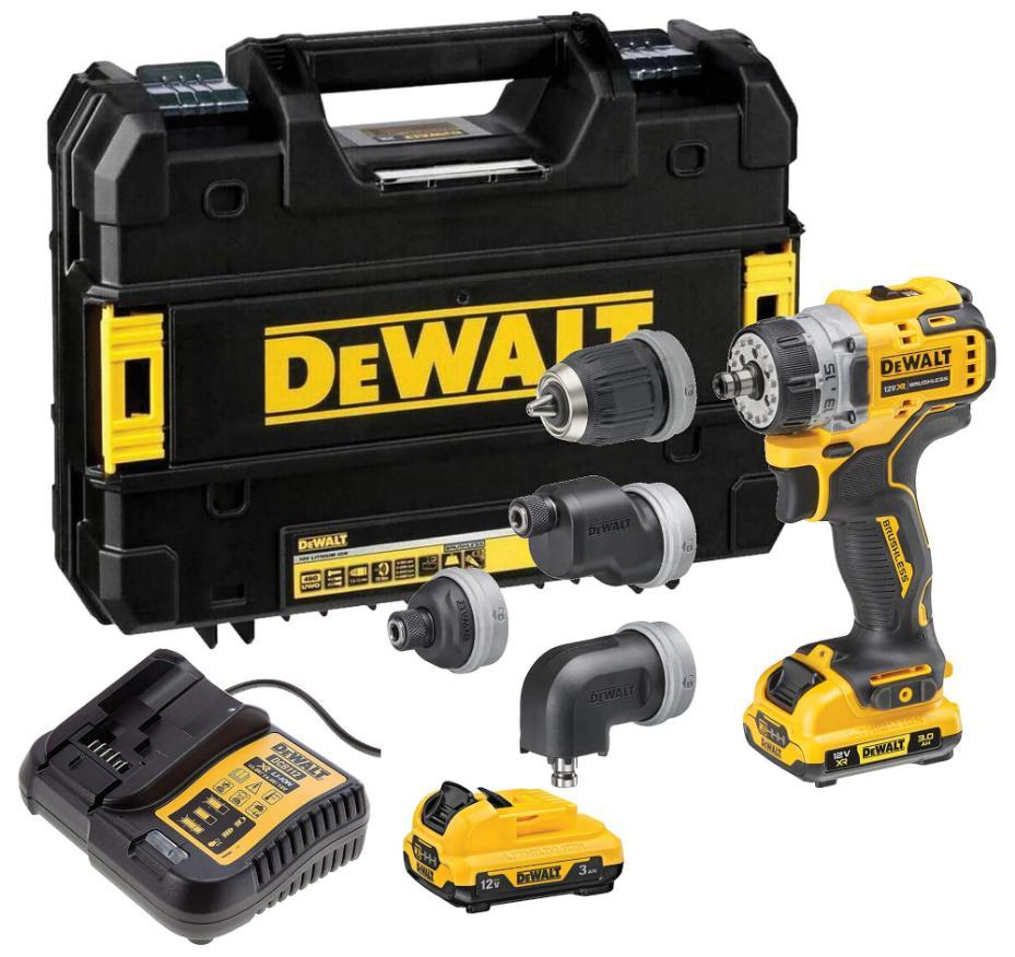 12V XR 2x 3Ah Li-Ion Brushless Cordless 4x Multi-Head Drill Driver Kit - DCD703L2T-GB