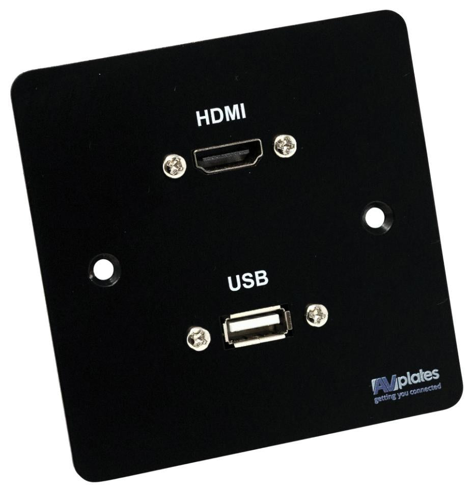 1 Gang HDMI 2.0 & USB-A Multimedia Face Plate, Black - AVP315