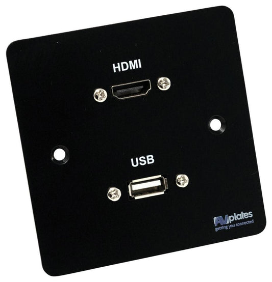 1 Gang HDMI 2.0 & USB-A Multimedia Face Plate, Black - AVP315