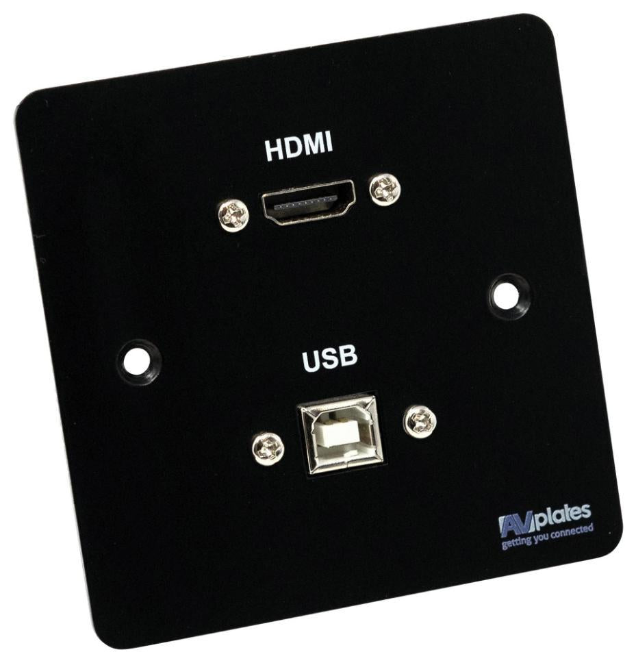 1 Gang HDMI 2.0 & USB-B Multimedia Face Plate, Black - AVP341