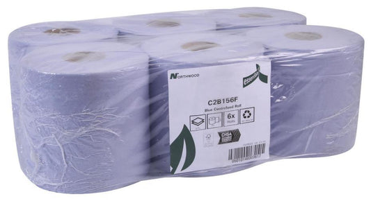 168mm x 150m 2ply Centrefeed Blue Roll, 6 Pack - C2B156F