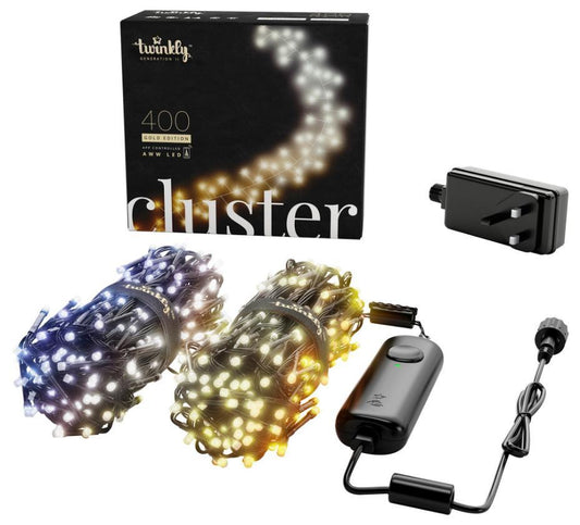 400 Gold & Silver LED Smart App Controlled Cluster Lights, 6m, Black Cable - TWC400GOP-BUK