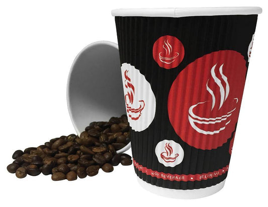 16oz Belgravia Triple Walled Red and Black Rippled Paper Cups, Pack of 500 - NWT1061