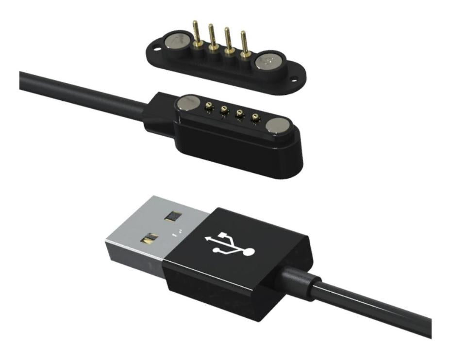4 Pole Magnetic Cable Connector Plug to USB Type A Plug Kit, with 4 Pole Magnetic Socket, 600mm - MP009336