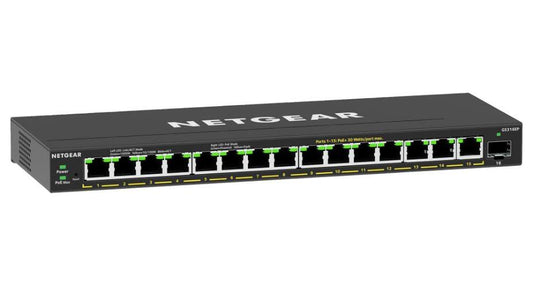 15 Port PoE+ Ethernet Plus Gigabit Managed Switch with SFP Slot, 180W PoE Budget - GS316EP-100UKS