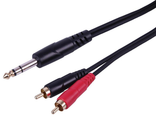 6.35mm 1/4" Stereo Jack to 2x RCA Phono Male Lead, 3m - PLS00777