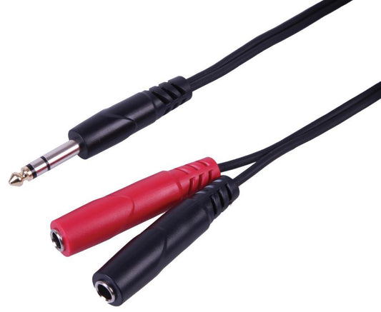 6.35mm 1/4" Stereo Jack to 2x Mono Female Jack Sockets Lead, 0.3m - PLS00786