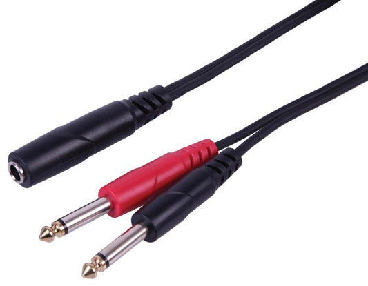 6.35mm Stereo Jack Socket to 2x 1/4" Mono Jack Plugs, 0.5m - PLS00796