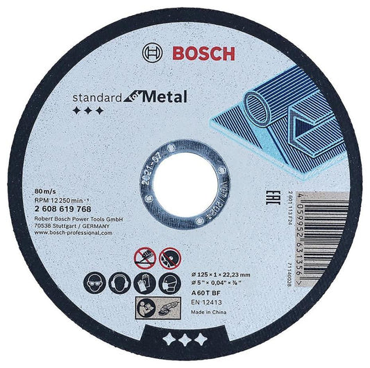 5" (125mm x 1mm x 22.23mm) Angle Grinder Metal Straight Cutting Disc - 2608619768