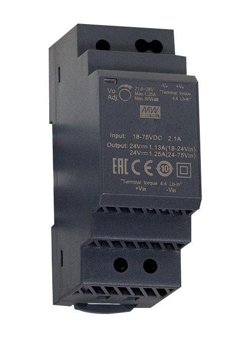 Isolated DIN Rail Mount DC/DC Converter, 24V, 1.25A, 30W - DDR-30L-24