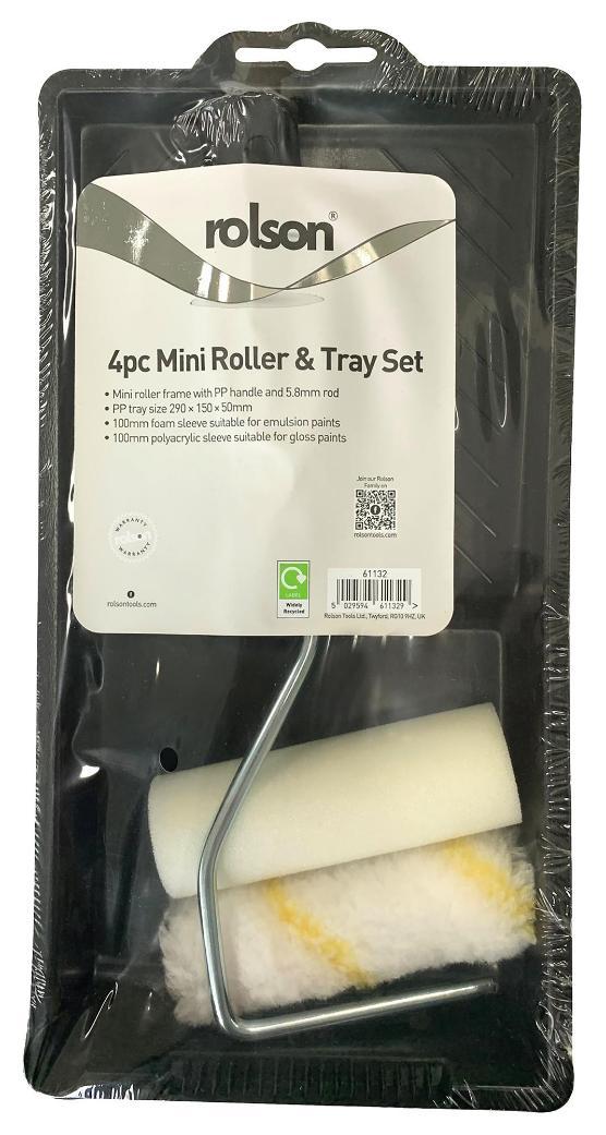 4" (100mm) Mini Paint Roller &amp; Paint Tray Set, 4 Piece - 61132