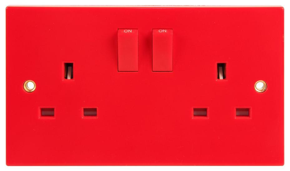 Essentials 2 Gang Switched Socket, Double Pole, 13A, Red - WA037RD ...