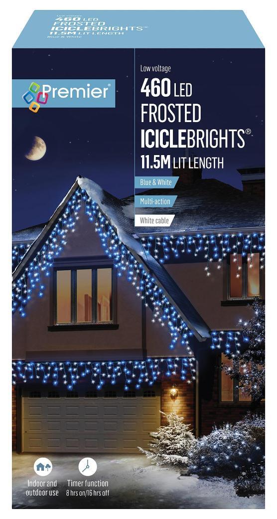 460 LED Frosted Cap Icicle Lights, Blue / White - LV213284BW