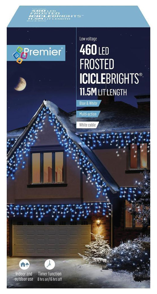 460 LED Frosted Cap Icicle Lights, Blue / White - LV213284BW