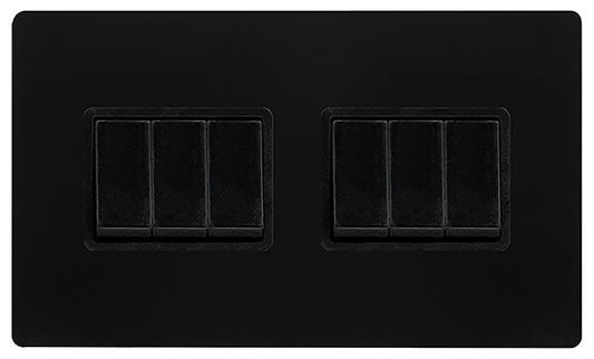 Light Switch, 6 Gang, 2 Way, 10AX, Black - SFBK105BK