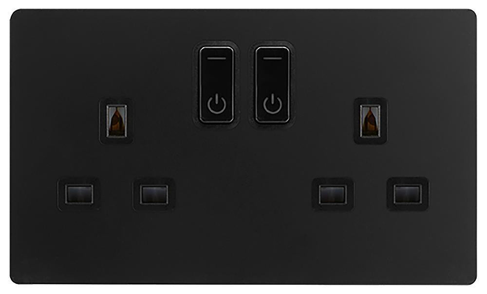 Smart Switched Socket, 2 Gang, Double Pole, 13A, Black - SFBK30036BK