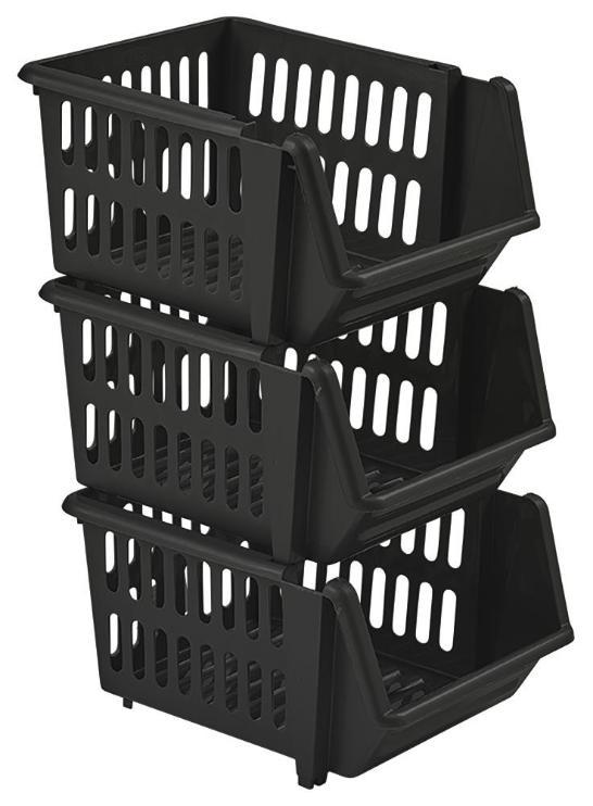 Stacking Storage Baskets Set, Black - 3 Pack - H15516