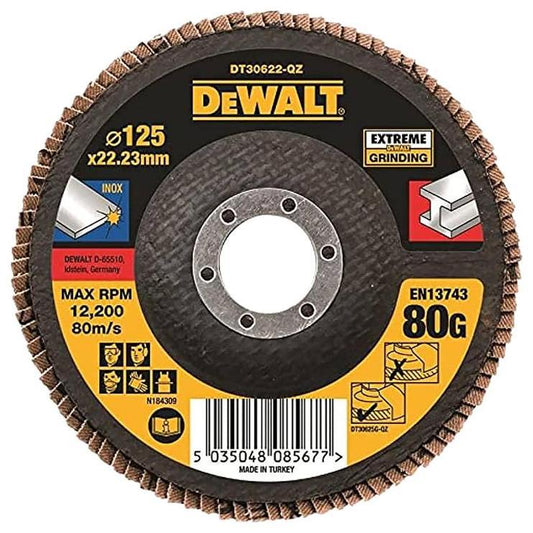 5" (125mm x 22.23mm) Angle Grinder 80 Grit Extreme Flap Disc - DT30622-QZ