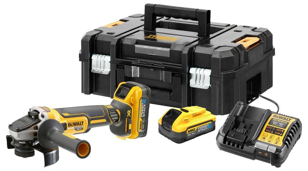 5" (125mm) 18V XR 2x 5Ah Powerstack Batteries Li-Ion Cordless Angle Grinder Kit - DCG409H2T-GB