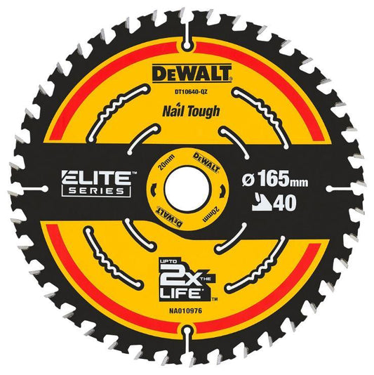 165mm x 40T x 20mm Elite Series Circular Saw Blade - DT10640-QZ