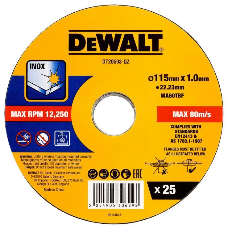 4 1/2" (115mm x 1mm x 22.23mm) Angle Grinder Inox Metal Cutting Discs, 25 Pack - DT20593-QZ