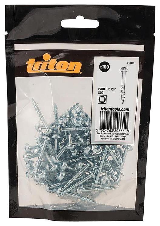 4mm x 37mm (8 x 1/2") SQ2 ZP Washer Head Coarse Pocket Hole Screws, 100 Pack - 818419