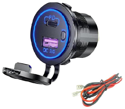 Dual USB Type A and USB Type C PD Panel Mount Charger, 45W, 12V to 24V - USB-C-PANEL-B
