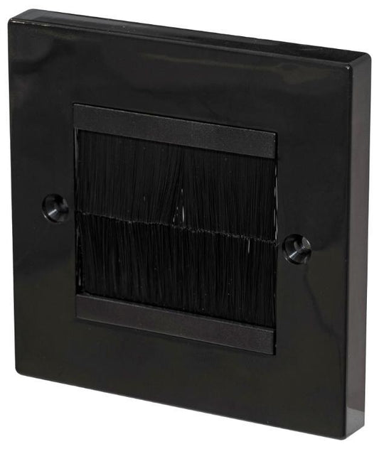 1 Gang Euro Brush Faceplate, Black Plate / Black Brush - KP2BRBKBK