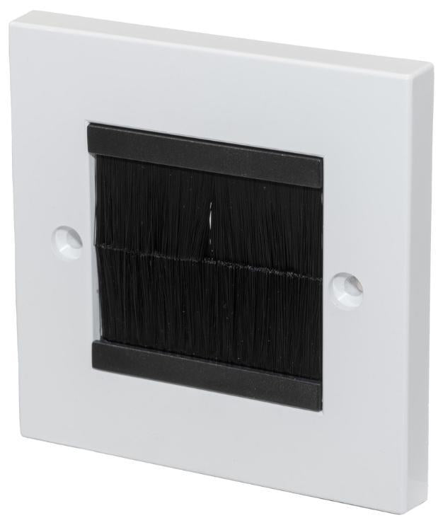 1 Gang Euro Brush Faceplate, White Plate / Black Brush - KP2BRBKWH