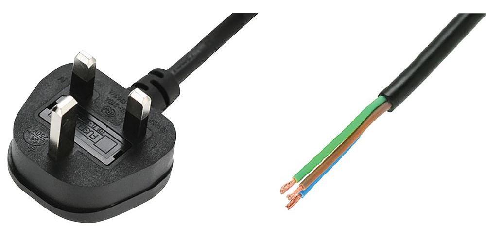 13A UK Plug to Free End Mains Lead, 0.75mm, 2m, Black - PC213