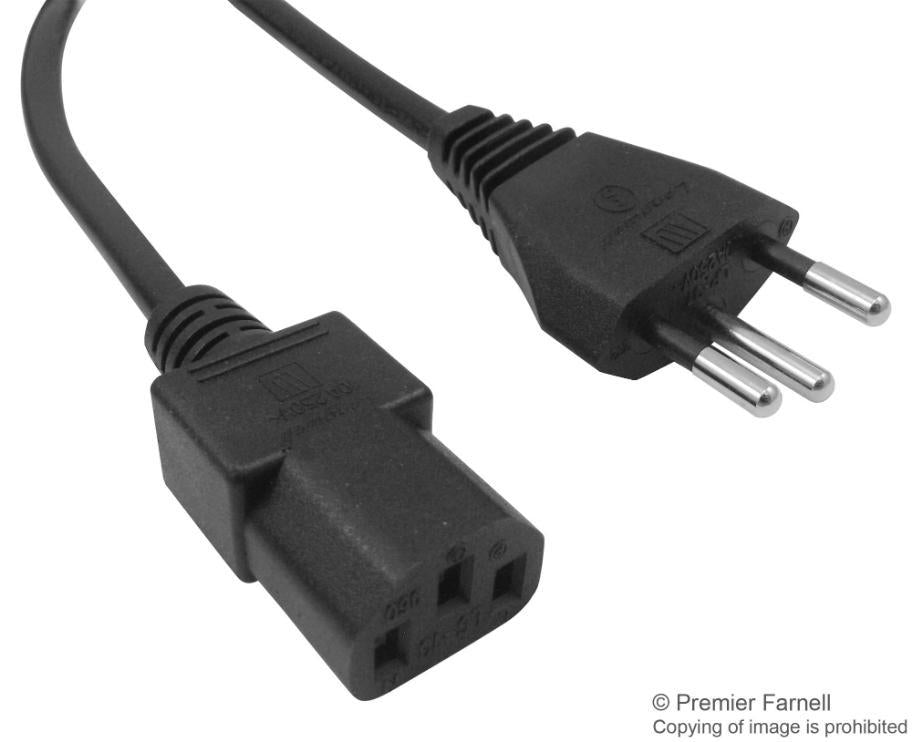 Swiss Plug to IEC C13 Mains Lead, 250V AC, 10A, 2m, Black - GW-151610