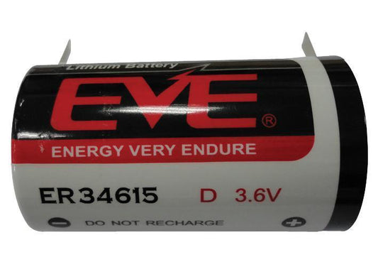 D 19Ah 3.6V Lithium Thionyl Chloride Battery, Solder Tagged - ER34615T