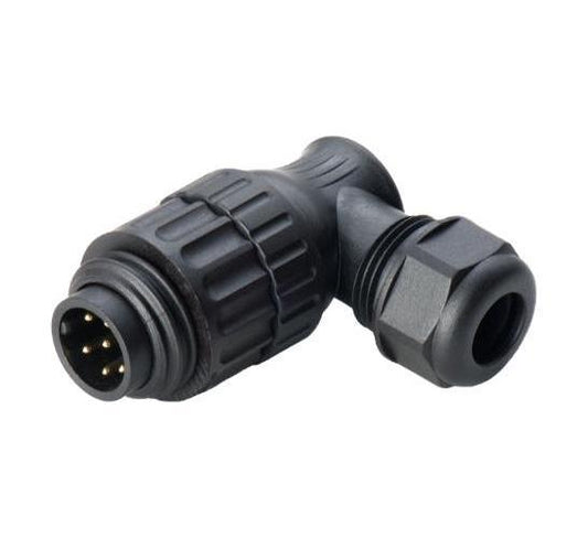 6 Pole Circular Inline Connector Right Angle Plug, IP67, Solder Terminals, 4.5mm to 7mm Cables - MP007708
