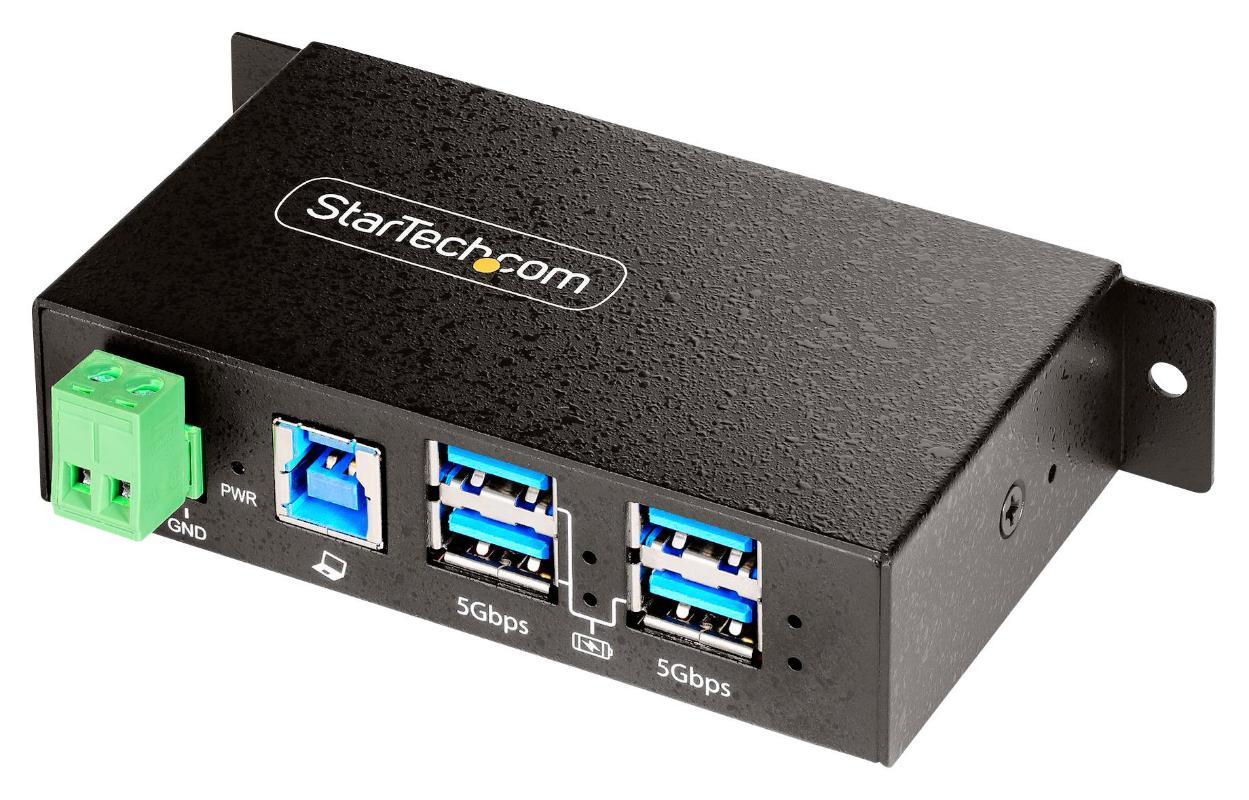 4 Port Managed Industrial USB 3.2 Gen 1 Hub with Surge & ESD Protection, USB-A to 4x USB-A - 5G4AINDRM-USB-A-HUB