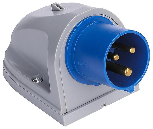 Wall Mount CEE Plug, 2P+E, 16A, 230V, Blue, IP44 - PELB2309