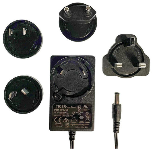 International Interchangeable Plug In Power Supply, 6V DC, 3A, 18W, 2.1mm Plug - TP1208