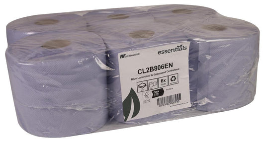 168mm x 80m 2ply Centrefeed Blue Roll, 6 Pack - CL2B806E