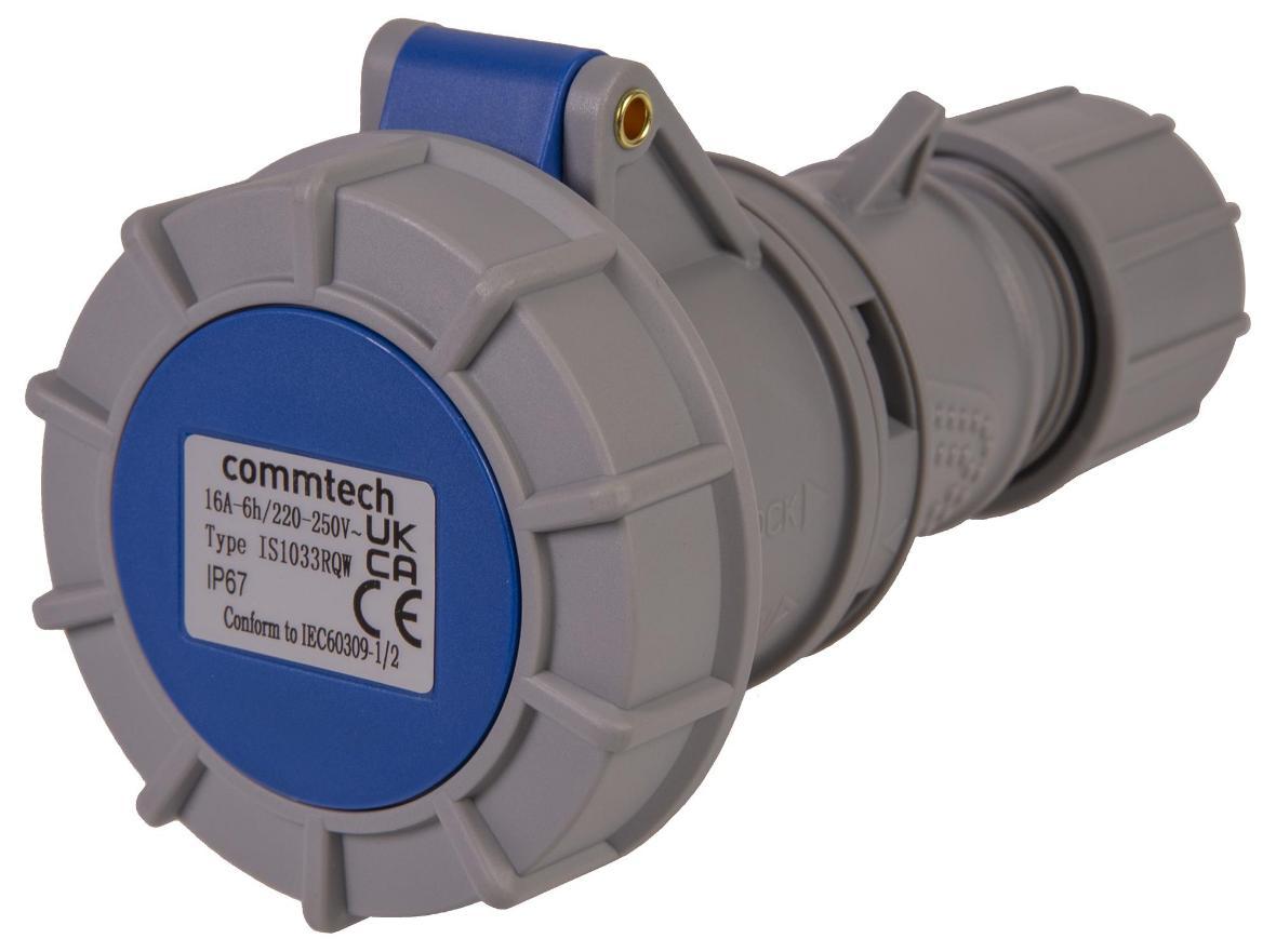 Cable Mount CEE Socket, 2P+E, 16A, 230V, Blue, IP67 - PELB2308