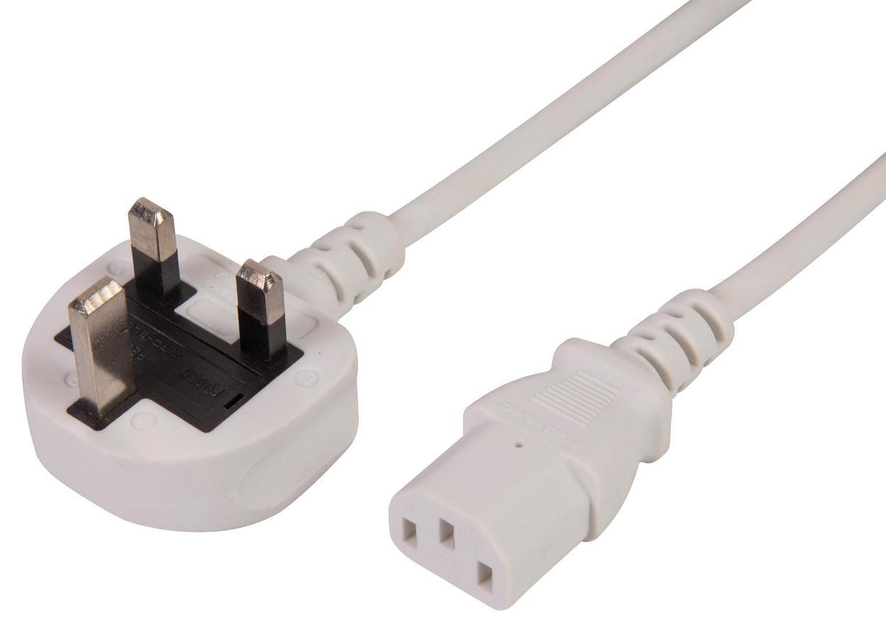UK Mains Plug to IEC C13 Power Lead, 10A, 2m, White - PELB2144
