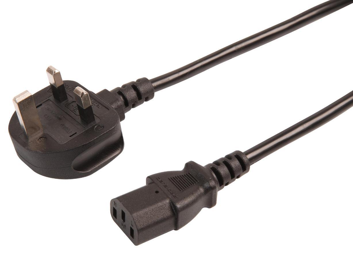 UK Mains Plug to IEC C13 Power Lead, 10A, 6m, Black - PELB2297