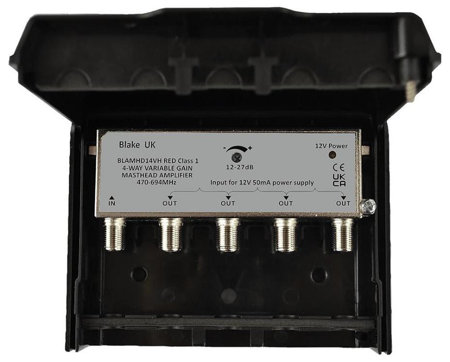 RED Class 1 High Gain UHF Masthead Amplifier & PSU, 4 Way - BLAMHD14VH-PS