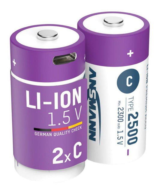 Lithium C Batteries with USB-C Charging, 2 Pack - 1313-0004