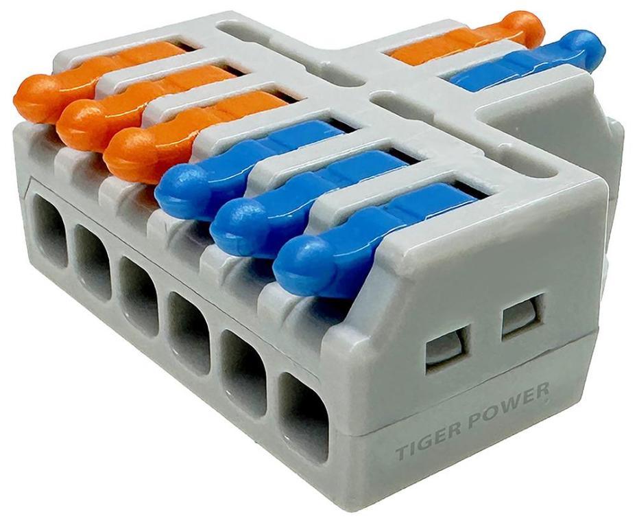 2 Way In, 6 Way Out Quick Wire Inline Splice Connector Splitter, 32A, 250V AC - TGR-QC-2-6