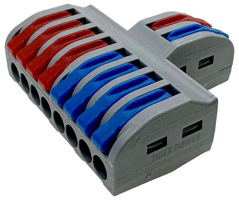 2 Way In, 8 Way Out Quick Wire Inline Splice Connector Splitter, 32A, 250V AC - TGR-QC-2-8