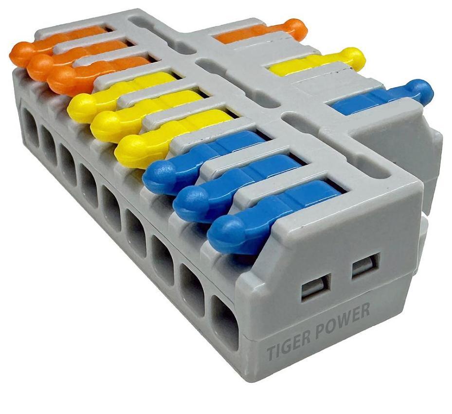 3 Way in, 9 Way Out, Quick Wire Splice Connector Splitter, 32A, 250V AC - TGR-QC-3-9