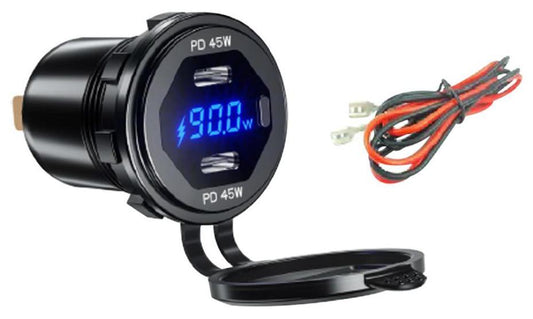 Dual USB Type C PD Panel Mount Charger, 90W, 12V to 24V - USB-C-PANEL-B-DUAL