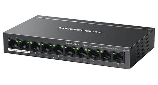 10 Port 10/100Mbps Fast Ethernet Desktop Switch with 8 Port PoE+ - MS110P