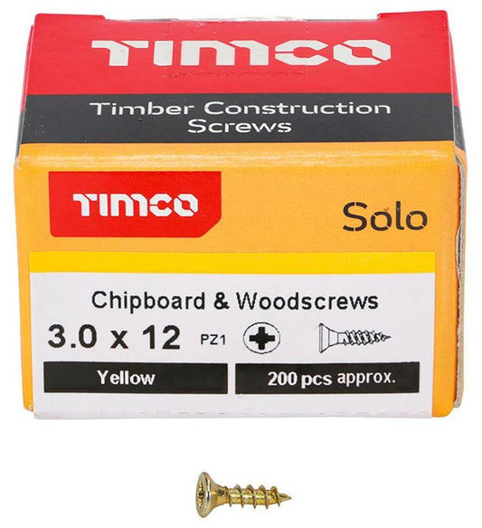 3mm x 12mm Pozidriv Double Countersunk ZYP Solo Chipboard & Wood Screws, 200 Pack - 30012SOLOC