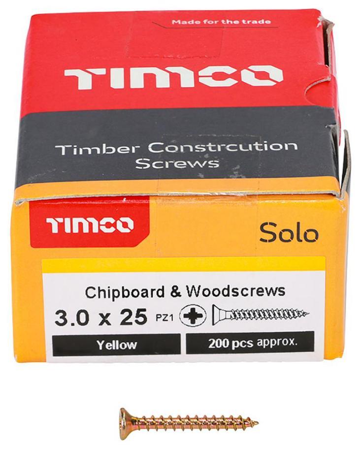 3mm x 25mm Pozidriv Double Countersunk ZYP Solo Chipboard & Wood Screws, 200 Pack - 30025SOLOC